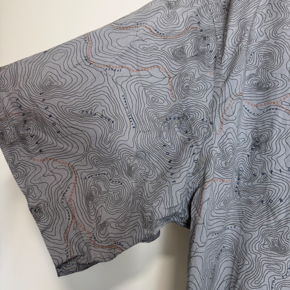 BNWT Eddie Bauer Vashon Topographic Map Print Shirt Grey Mens 2XL - Picture 3 of 10